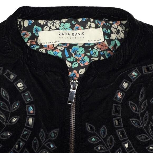 ZARA Velvet Eyelet Cut Out Bomber Jacket Size Small - Picture 7 of 9